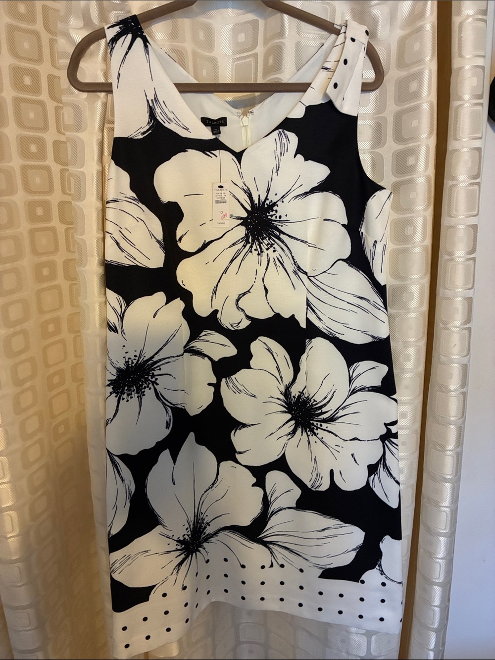 Elegant Talbots Black and White Floral Midi Shift Dress- NWT- Size 10